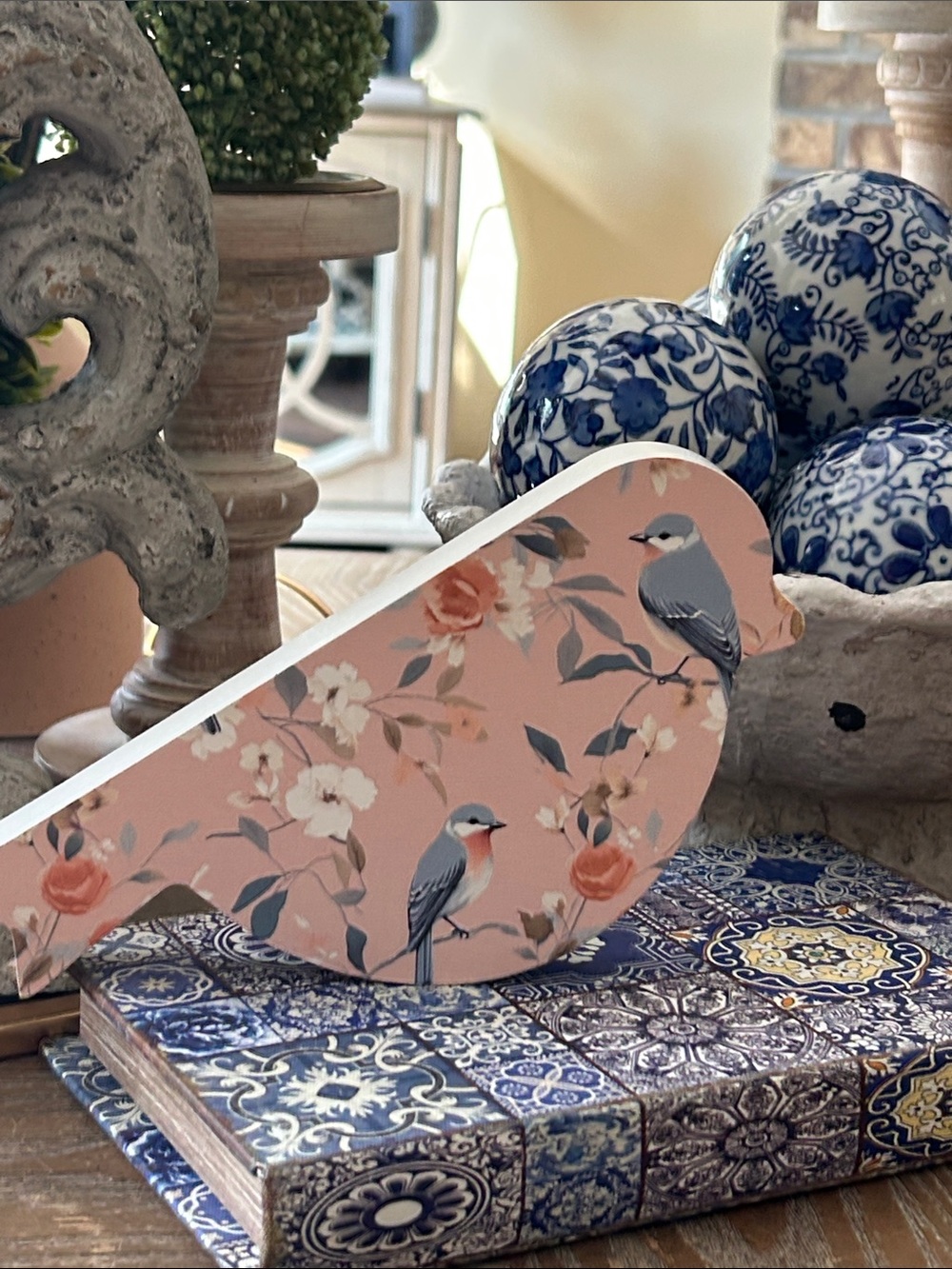 NEW! Shabby Chic Cottage Farmhouse Floral Rose Wood Song Bird - Picture 3 of 10